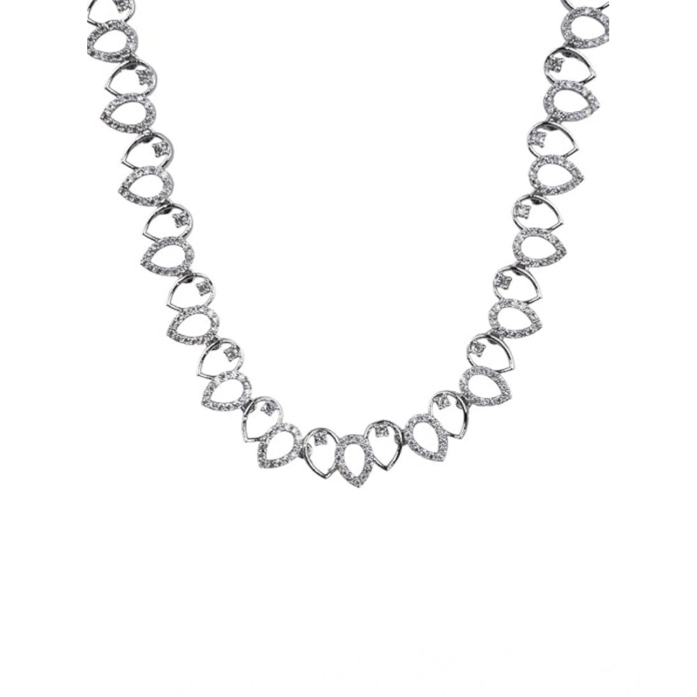 Generic Women's Brass Silver Plated Necklace set (Silver)