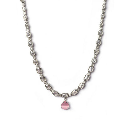 Generic Women's Brass Silver Plated Necklace set (Pink)