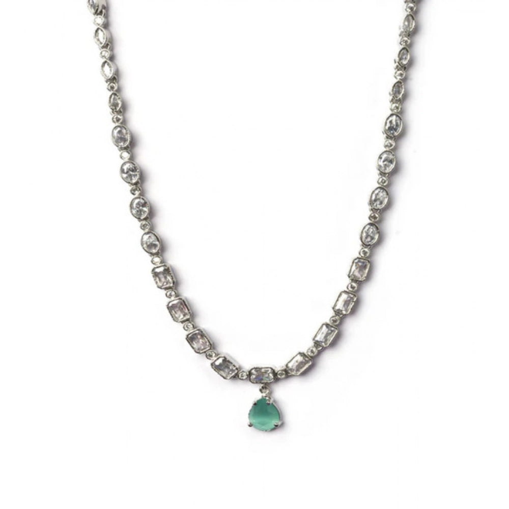 Generic Women's Brass Silver Plated Necklace set (Turquoise)