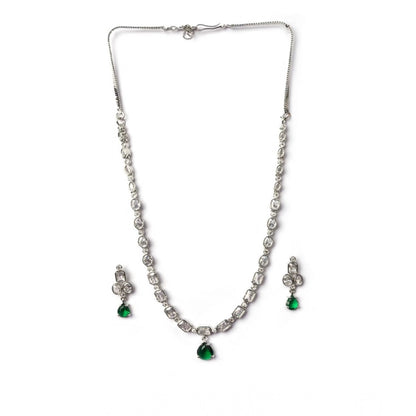 Generic Women's Brass Silver Plated Necklace set (Green)