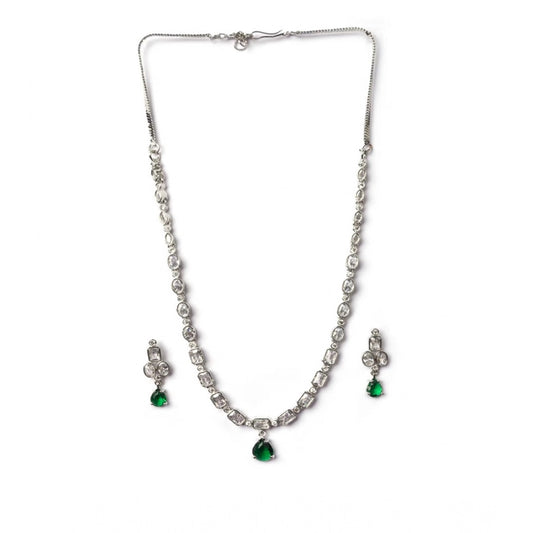 Generic Women's Brass Silver Plated Necklace set (Green)
