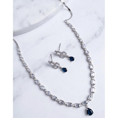 Generic Women's Brass Silver Plated Necklace set (Blue)