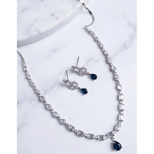 Generic Women's Brass Silver Plated Necklace set (Blue)