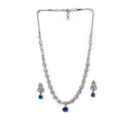 Generic Women's Brass Silver Plated Necklace set (Blue)
