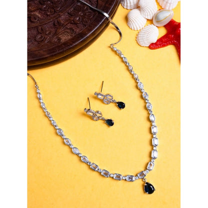 Generic Women's Brass Silver Plated Necklace set (Blue)