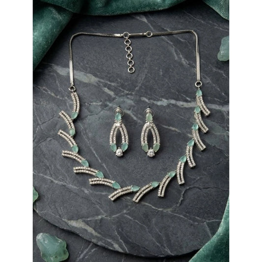 Generic Women's Brass Silver Plated Necklace set (Turquoise)