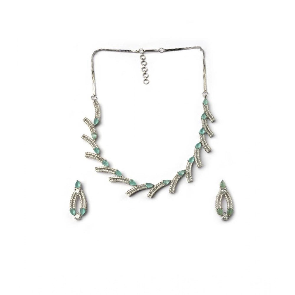 Generic Women's Brass Silver Plated Necklace set (Turquoise)