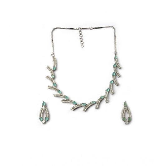 Generic Women's Brass Silver Plated Necklace set (Turquoise)
