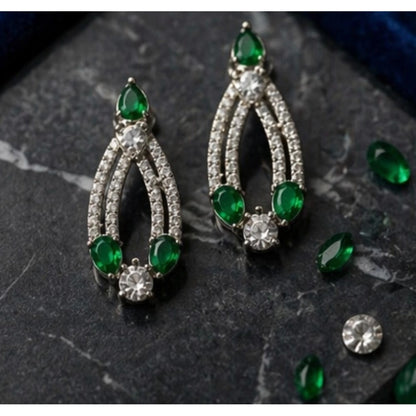 Generic Women's Brass Silver Plated Necklace set (Green)