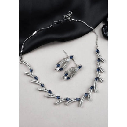 Generic Women's Brass Silver Plated Necklace set (Blue)