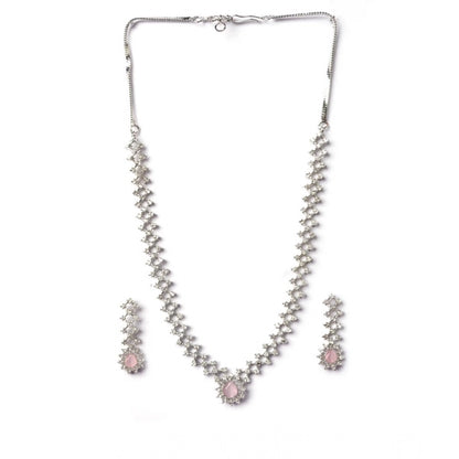 Generic Women's Brass Silver Plated Necklace set (Pink)