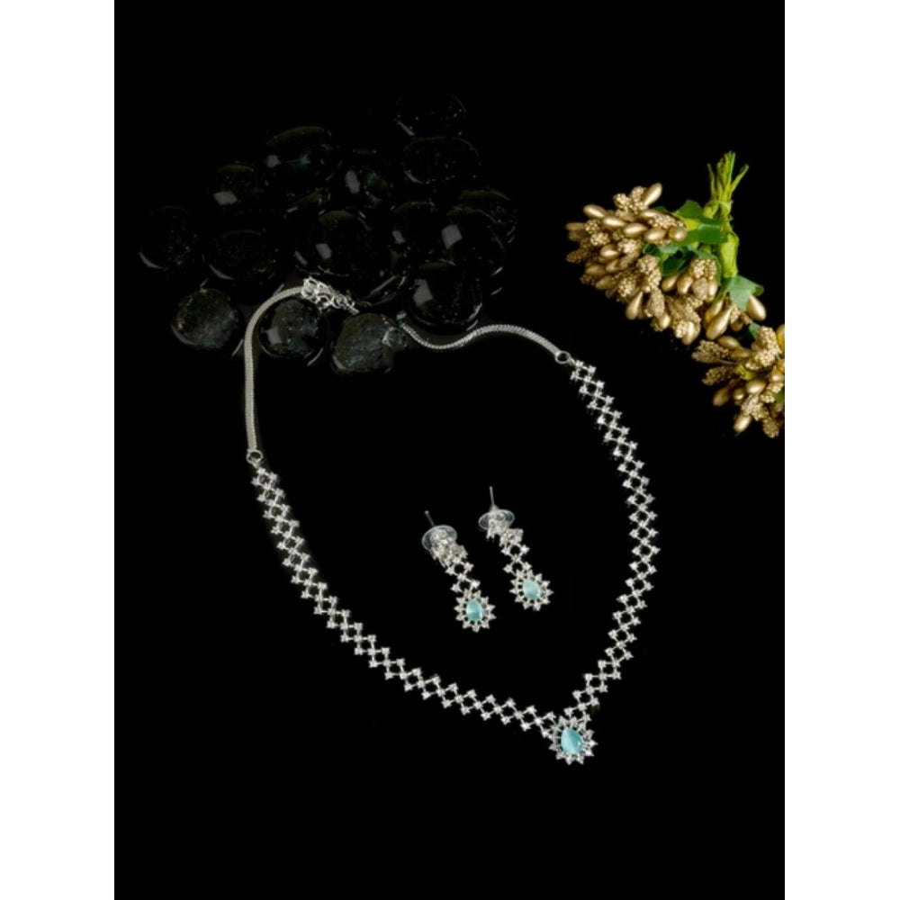 Generic Women's Brass Silver Plated Necklace set (Turquoise)