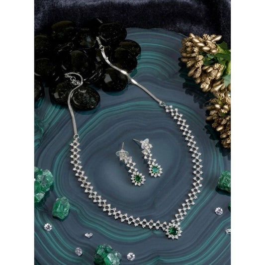 Generic Women's Brass Silver Plated Necklace set (Green)