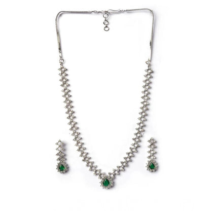 Generic Women's Brass Silver Plated Necklace set (Green)