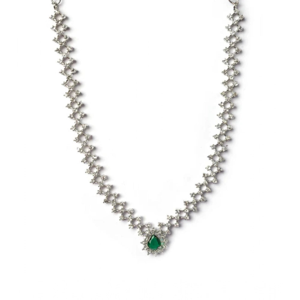 Generic Women's Brass Silver Plated Necklace set (Green)