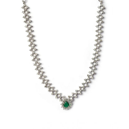 Generic Women's Brass Silver Plated Necklace set (Green)