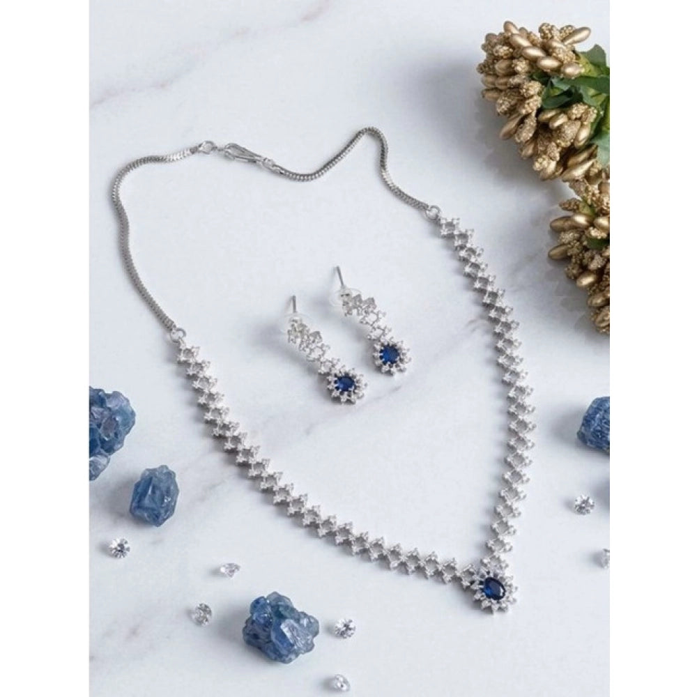 Generic Women's Brass Silver Plated Necklace set (Blue)