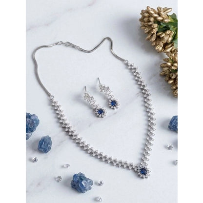 Generic Women's Brass Silver Plated Necklace set (Blue)