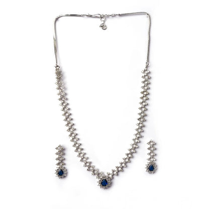 Generic Women's Brass Silver Plated Necklace set (Blue)