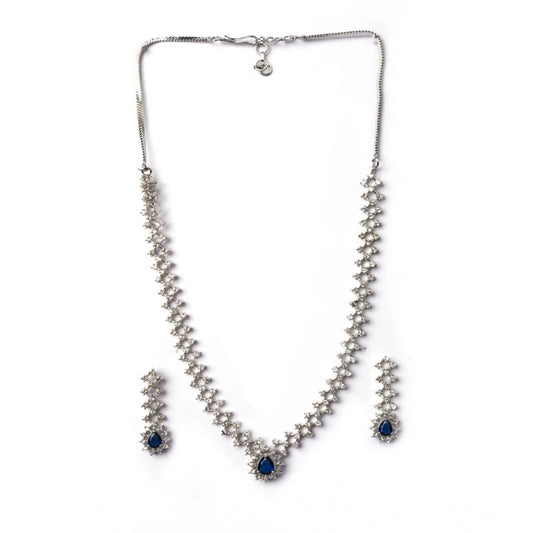 Generic Women's Brass Silver Plated Necklace set (Blue)