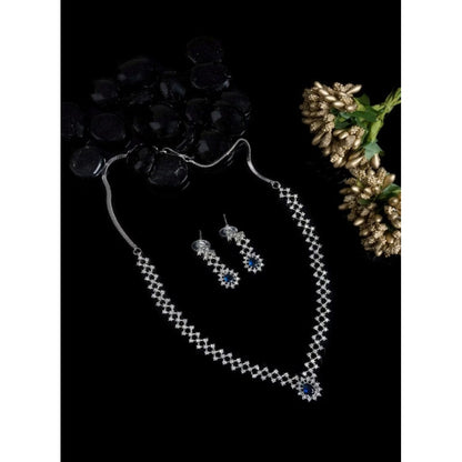 Generic Women's Brass Silver Plated Necklace set (Blue)