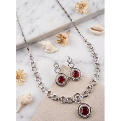 Generic Women's Brass Silver Plated Necklace set (Red)