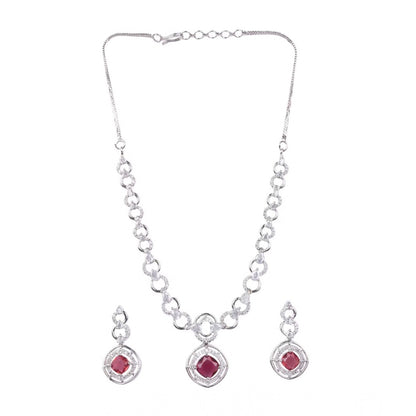 Generic Women's Brass Silver Plated Necklace set (Red)