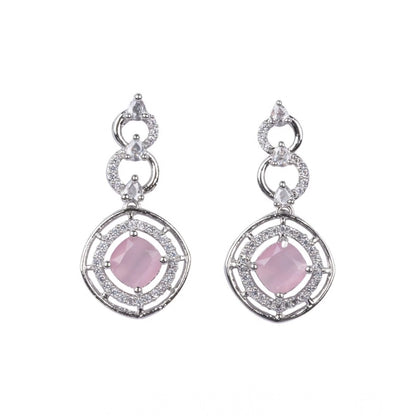 Generic Women's Brass Silver Plated Necklace set (Pink)