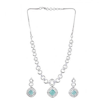 Generic Women's Brass Silver Plated Necklace set (Turquoise)