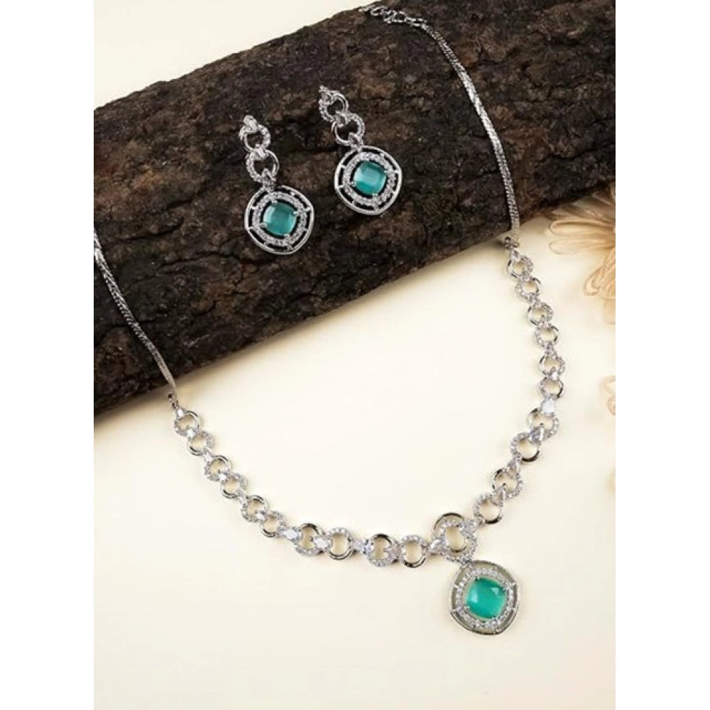Generic Women's Brass Silver Plated Necklace set (Turquoise)