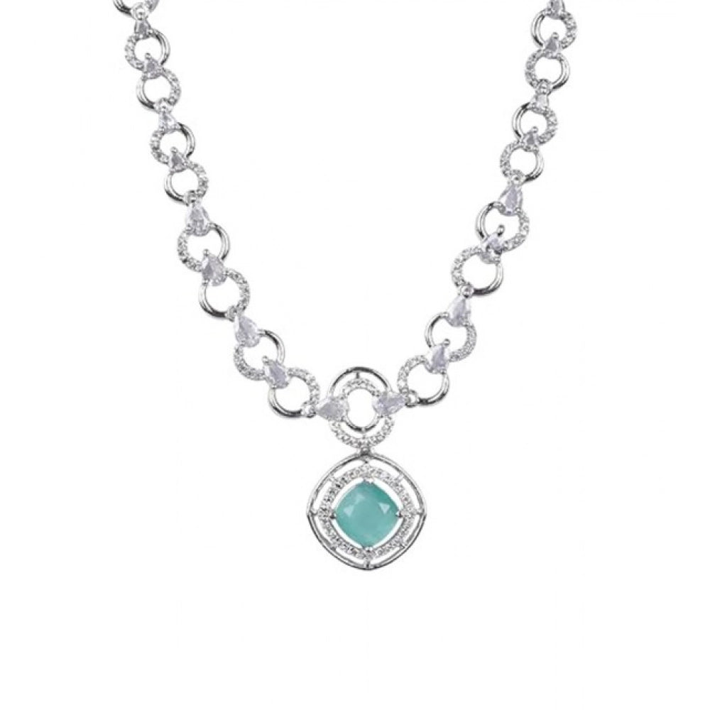 Generic Women's Brass Silver Plated Necklace set (Turquoise)