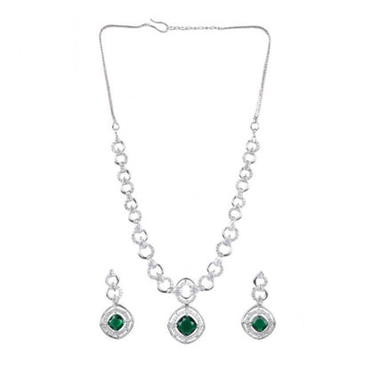 Generic Women's Brass Silver Plated Necklace set (Green)
