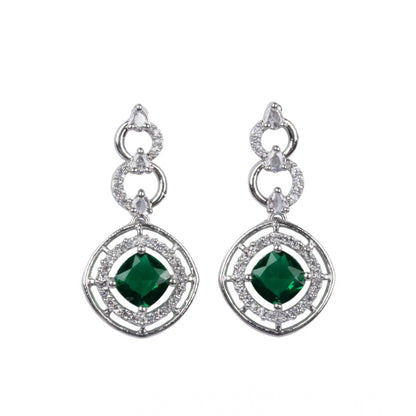 Generic Women's Brass Silver Plated Necklace set (Green)