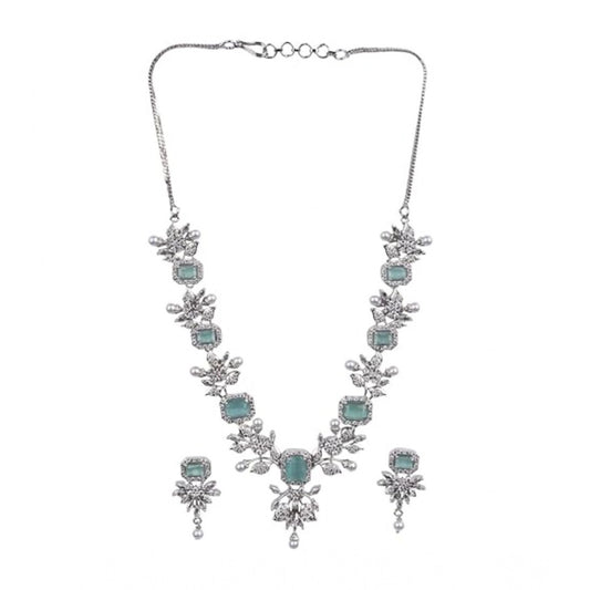 Generic Women's Brass Silver Plated Necklace set (Turquoise)