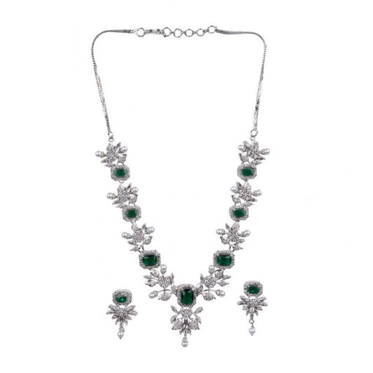 Generic Women's Brass Silver Plated Necklace set (Green)