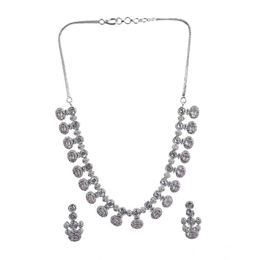Generic Women's Brass Silver Plated Necklace set (White)