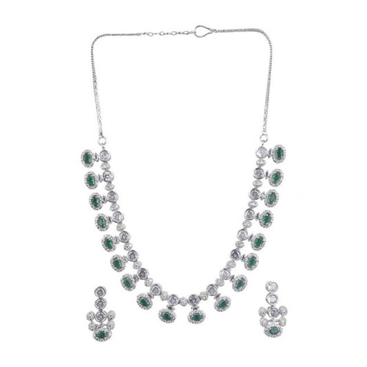 Generic Women's Brass Silver Plated Necklace set (Green)
