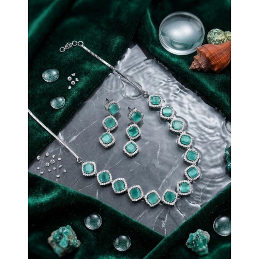 Generic Women's Brass Silver Plated Necklace set (Turquoise)