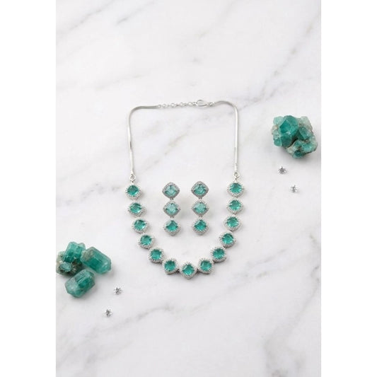 Generic Women's Brass Silver Plated Necklace set (Green)