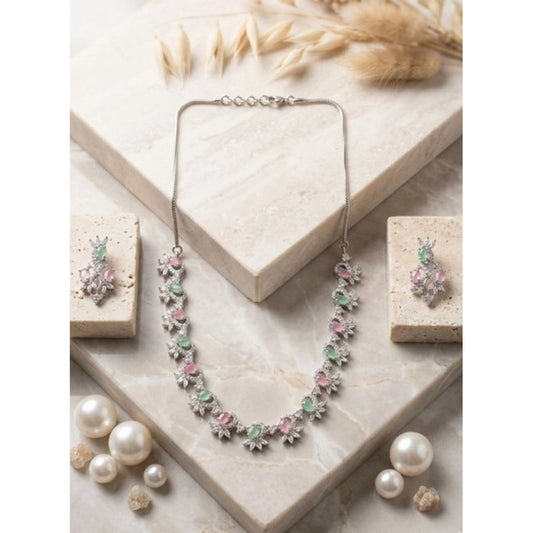 Generic Women's Brass Silver Plated Necklace set (Multicolor)