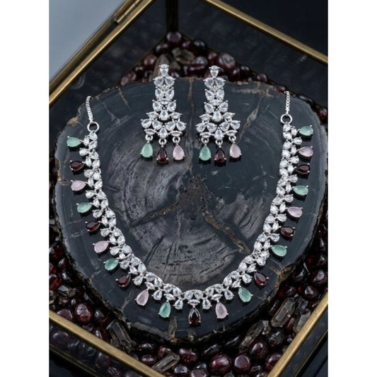 Generic Women's Brass Silver Plated Necklace set (Multicolor)