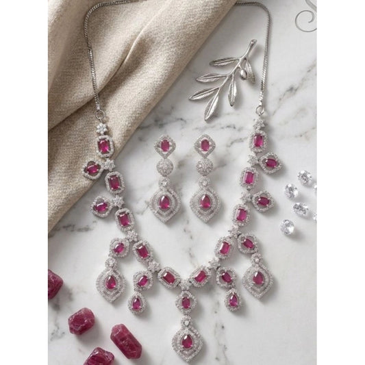 Generic Women's Brass Silver Plated Necklace set (Red)
