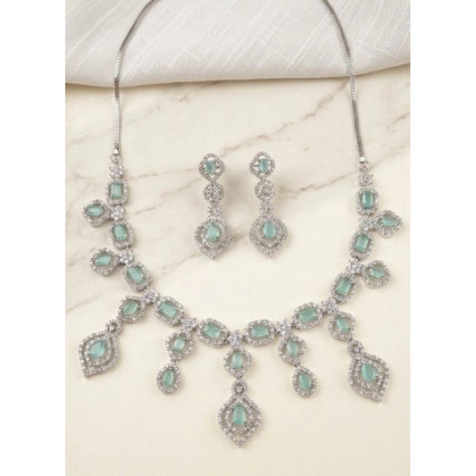 Generic Women's Brass Silver Plated Necklace set (Turquoise)