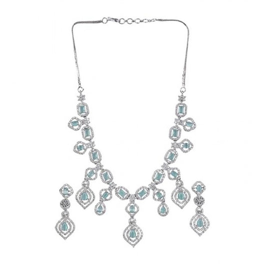 Generic Women's Brass Silver Plated Necklace set (Turquoise)