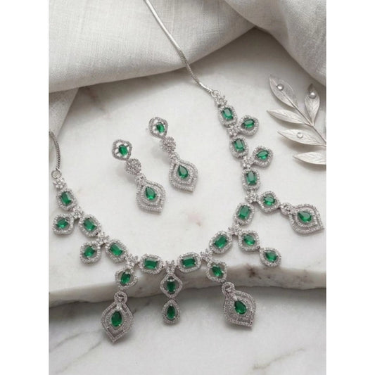 Generic Women's Brass Silver Plated Necklace set (Green)