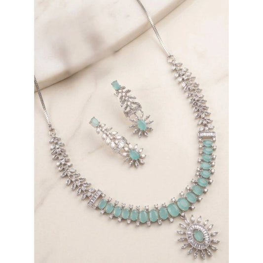 Generic Women's Brass Silver Plated Necklace set (Turquoise)