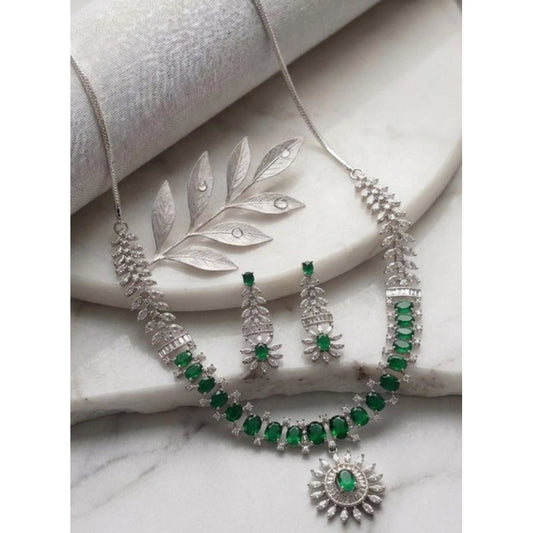 Generic Women's Brass Silver Plated Necklace set (Green)