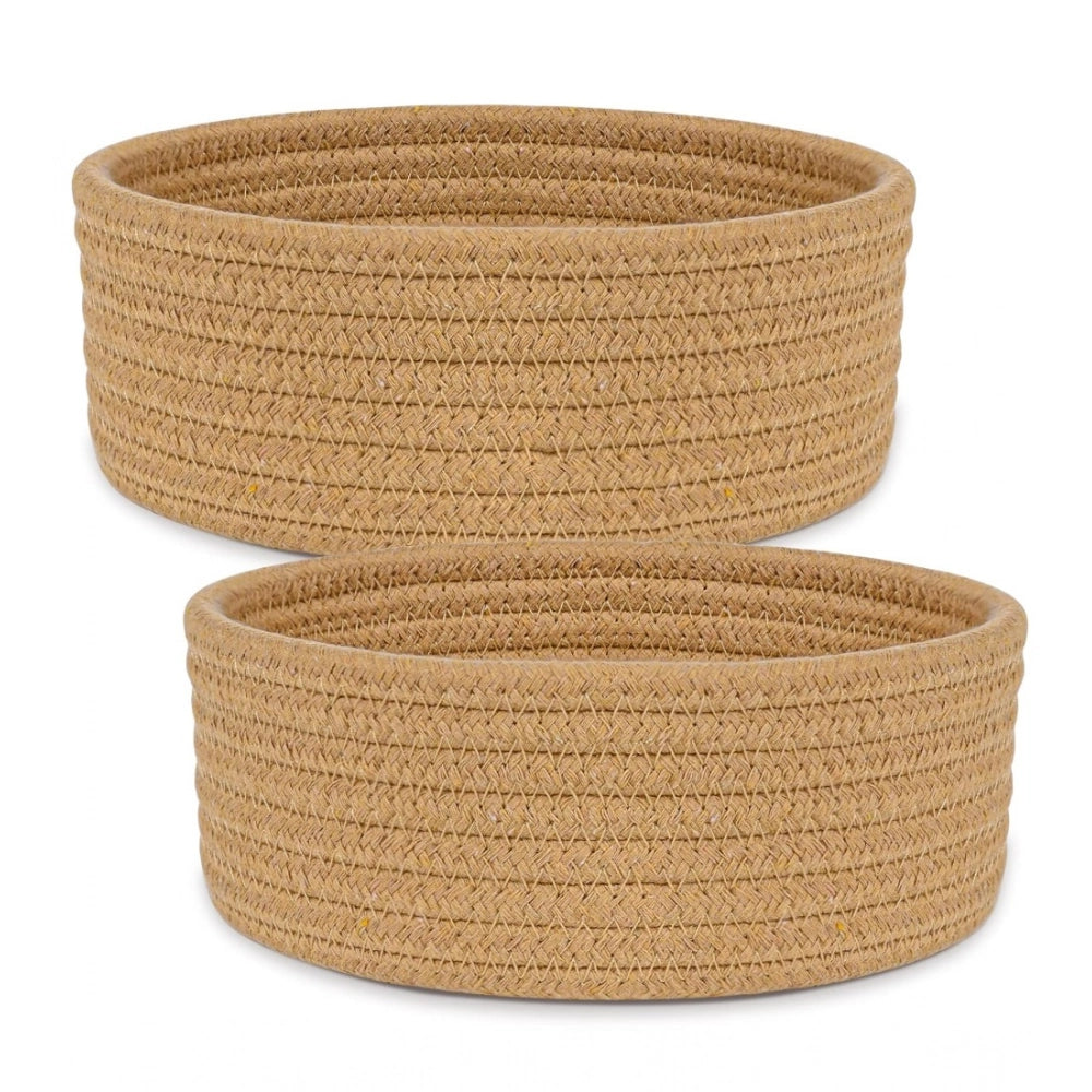 Generic Cotton 8x3 Inch Round 2 Set Bedside Organizer With Out Lid (Beige)