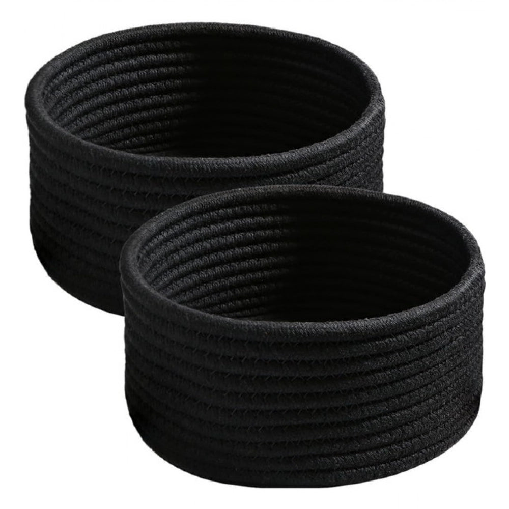 Generic Cotton 8x3 Inch Round 3 Set Bedside Organizer With Out Lid (Black)
