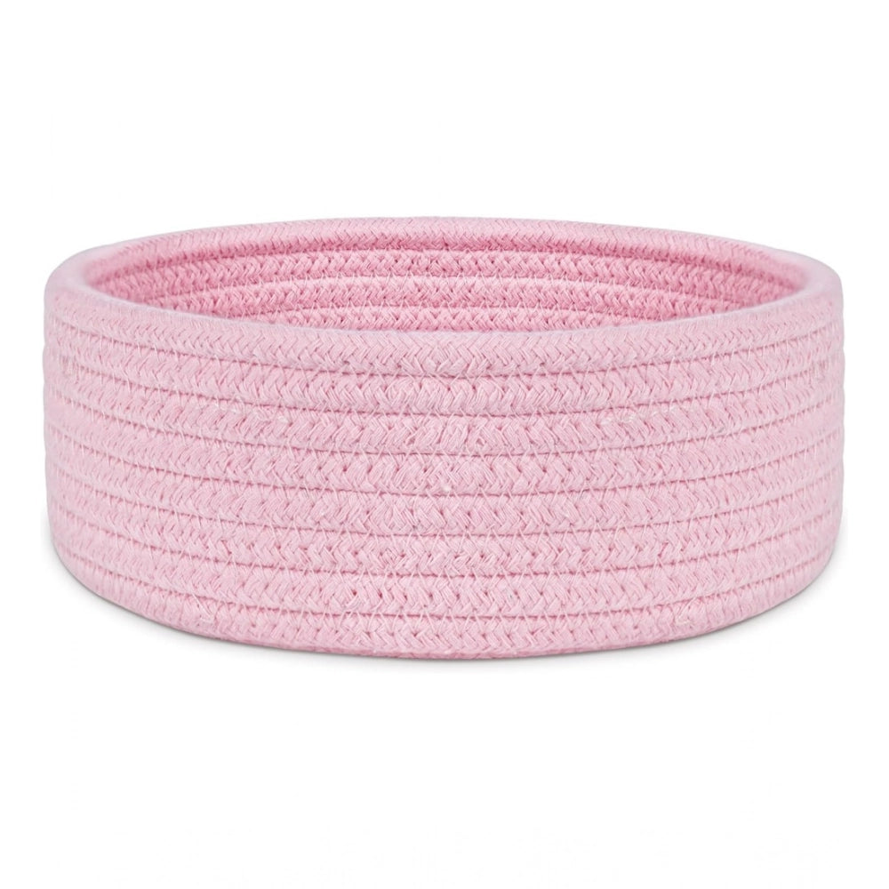 Generic Cotton 8x3 Inch Round 1 Pcs Bedside Organizer With Out Lid (Pink)
